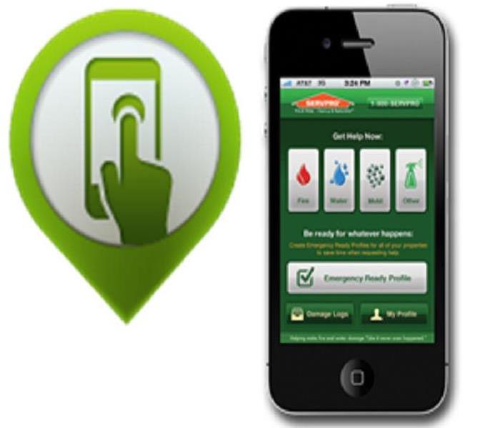 Picture of a cell phone with SERVPRO Ready Plan APP on the display.